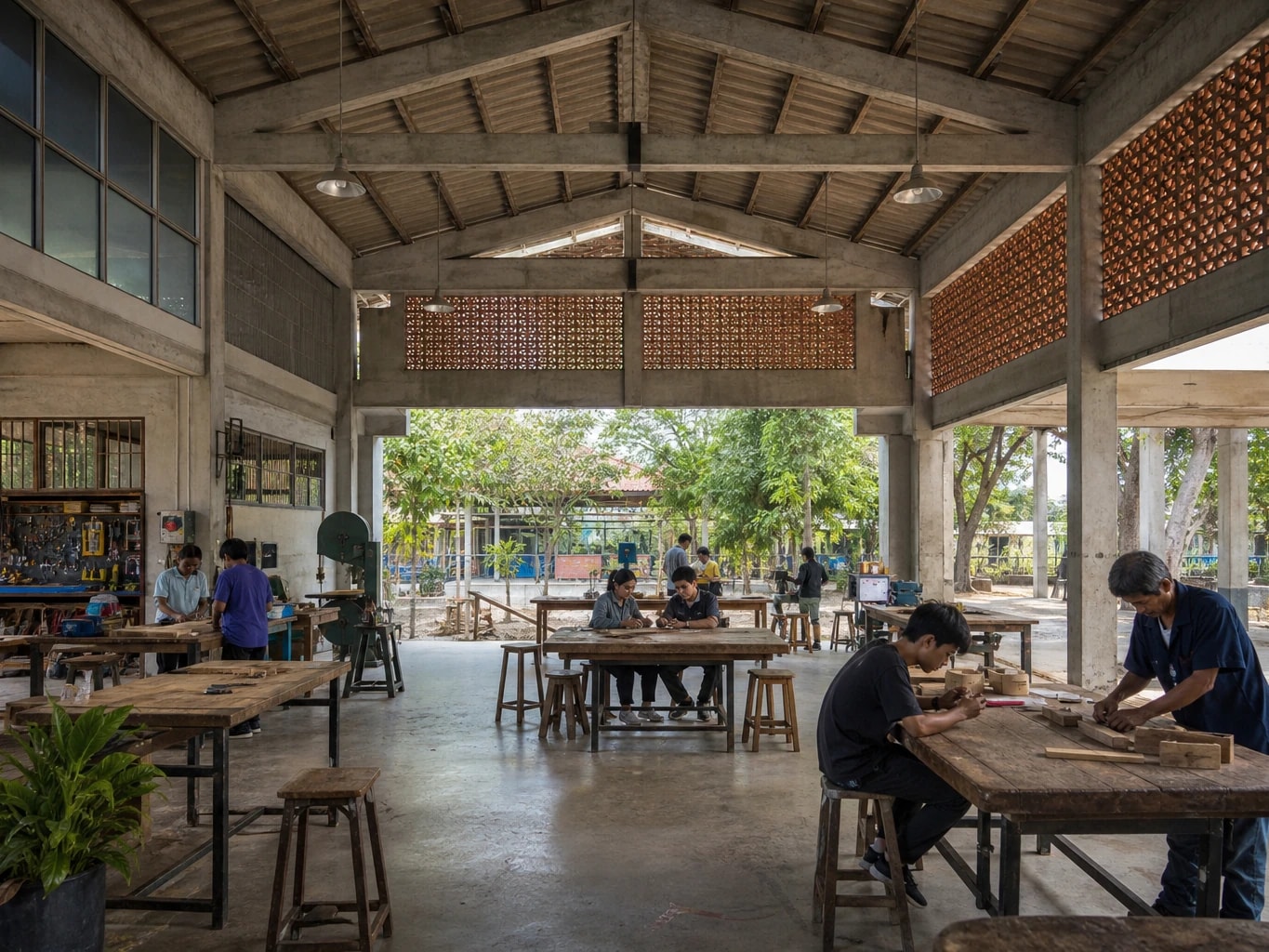 พื้นที่เรียนรู้ MAKER YARD ที่ดัดแปลงจากอาคารฝึกงานเดิม